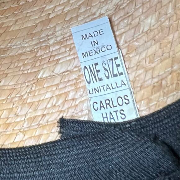 Authentic Carlos Hats Palm Leaf Cowboy Western Hat Black Leather Band One Size - Picture 6 of 15